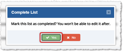 Image showing Completed list confirmation.