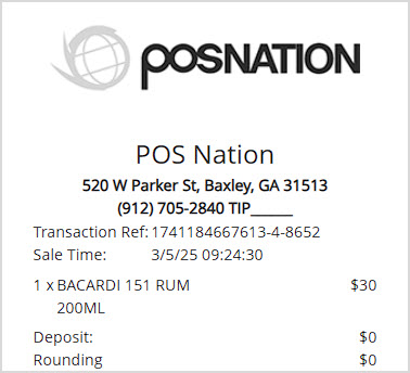 Image showing a Receipt from the Bottle POS Register with a company logo.