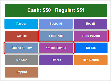 Image showing the hotkeys in the lower right of the Bottle POS Register with lottery buttons highlighted.