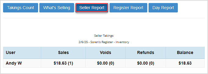Image showing the Seller Report of the Bottle POS app.