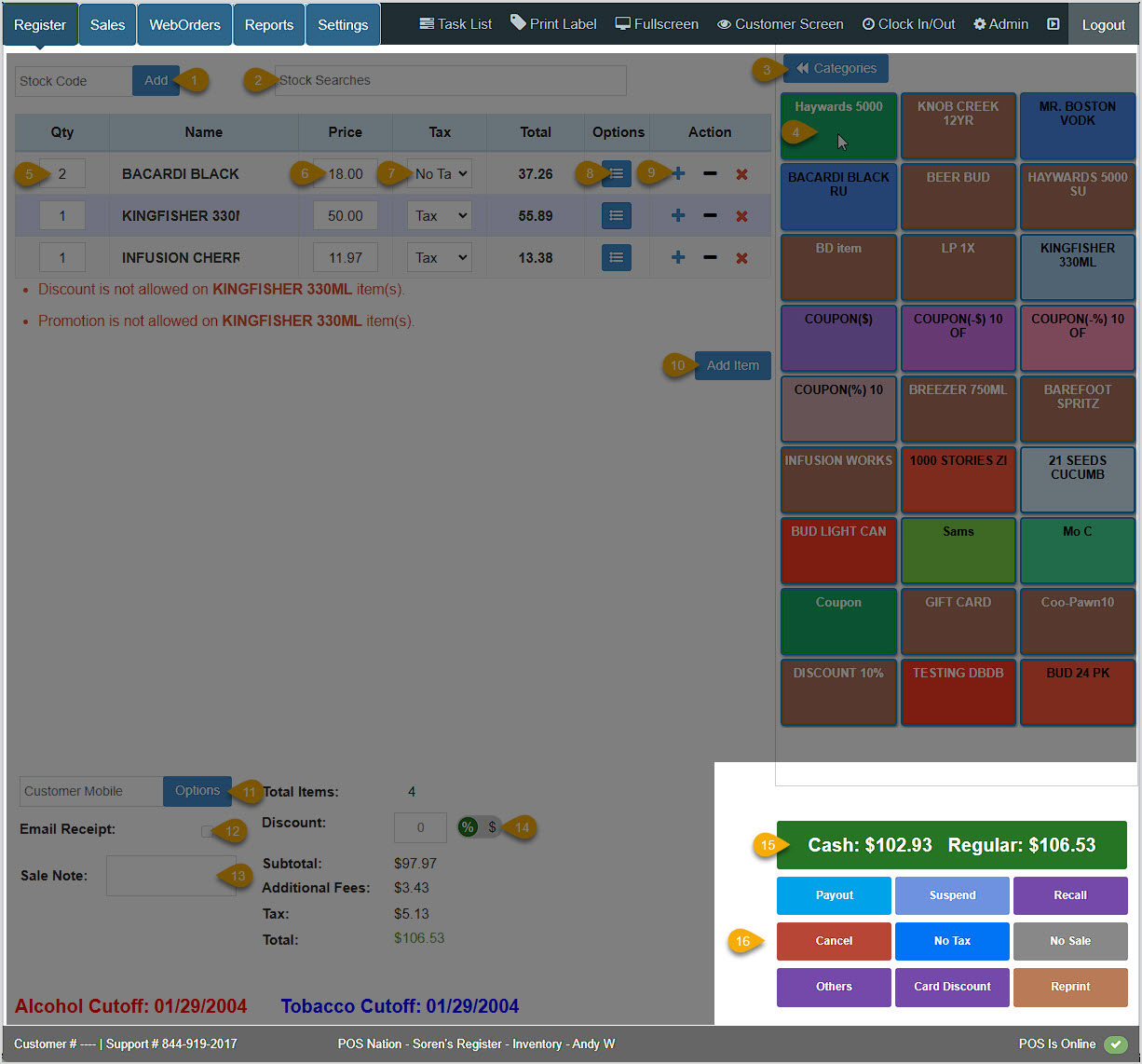Image showing the Edit Item window of the BottlePOS Register with the Details tab functions visible.
