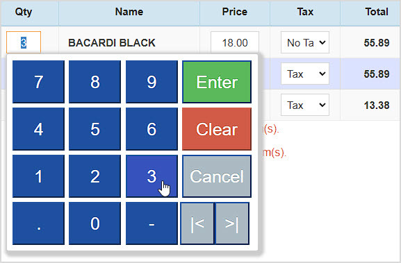 Image showing a manually-entered line item in the BottlePOS Register.