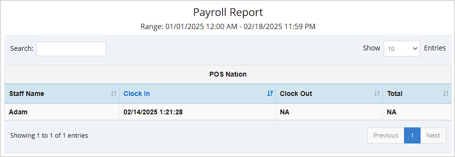 Image showing the Payroll Report of the Bottle POS Admin.