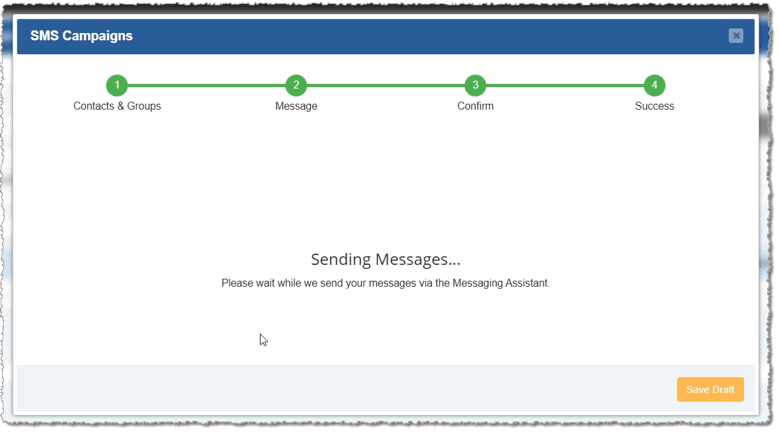 Image showing the Sending step of the SMS Campaign creation process of the Bottle POS Admin.