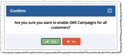 Image showing a confirmation popup window for activation of Bottle SMS.