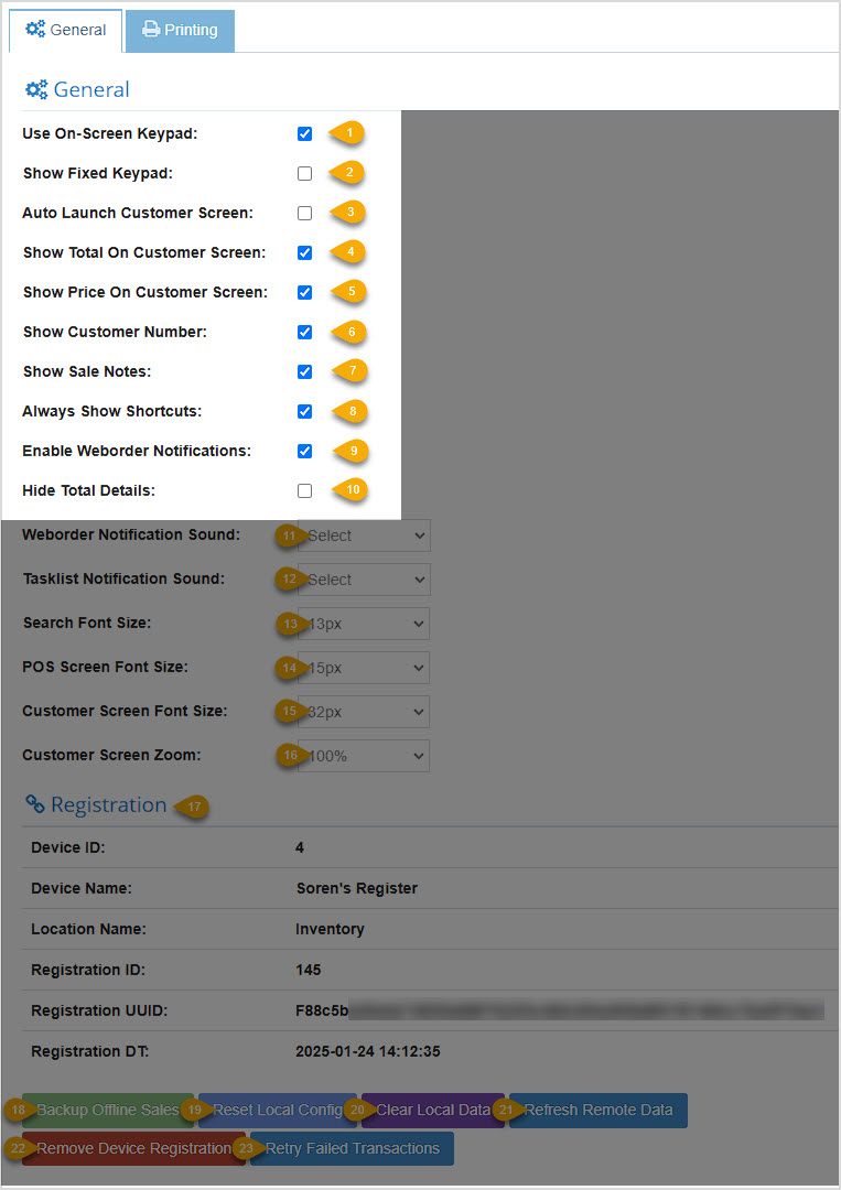 Register General Settings