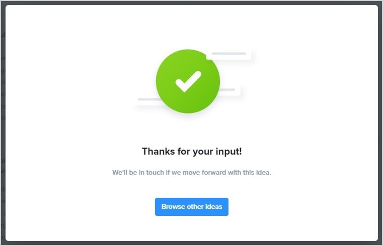 Image showing the thank-you message window for feature suggestion in the BottlePOS system.