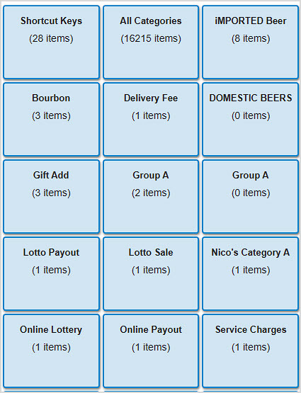 Image showing the Category shortcut keys in the BottlePOS Register.