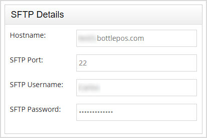 Image showing the SFTP Details area of the Scan Data Program page of the Bottle POS Admin.