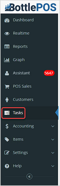 Image showing the Tasks area of the Bottle POS Admin main menu.