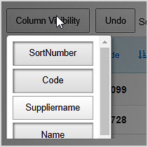Image showing the Column Visibility function of the Transfer Stock window of the Bottle POS Admin.