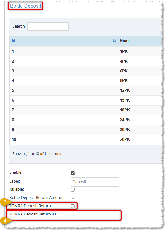 Image showing Tomra integration settings in the Accounting Settings area of the Settings menu in the  system's Admin.