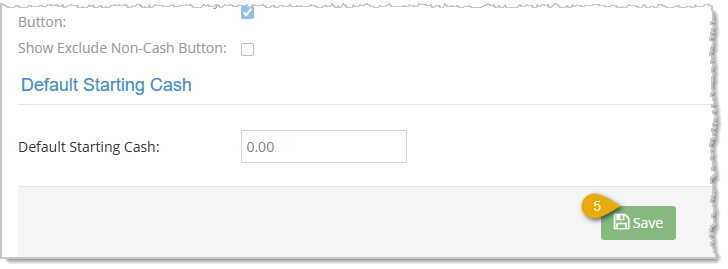 Image showing the Save button of the Accounting Settings area of the Settings menu in the  system's Admin.