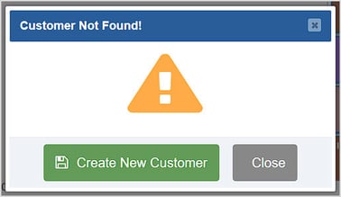 Image showing the Customer Not Found window in the BottlePOS Register prompting the user to create a new customer.