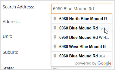 Image showing the Search Address area of the Webstore Settings page of the Bottle POS Admin.