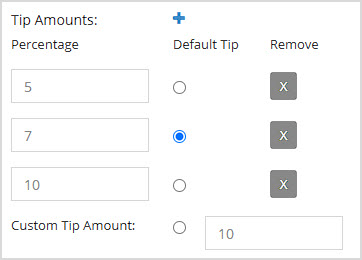 Image showing the Tip Amounts area of the Webstore Settings page of the Bottle POS Admin.
