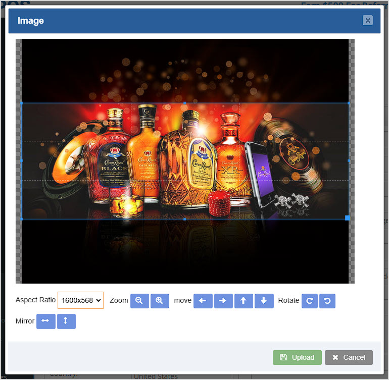 Image showing the Image window of the Webstore Settings page of the Bottle POS Admin.