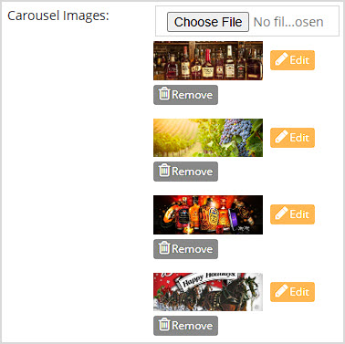 Image showing the Carousel Images area of the Webstore Settings page of the Bottle POS Admin.
