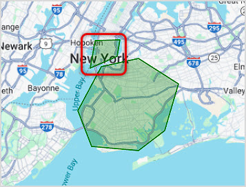 Image showing a map of New York City with delivery areas highlighted from the Webstore Settings page of the Bottle POS Admin.