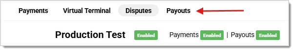 Image showing the main menu of the Payment Portal with the Payouts page link highlighted.