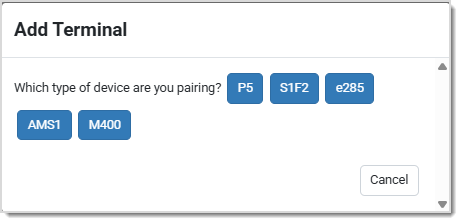 Image showing the Add Terminal window of the Payment Portal Profile page.