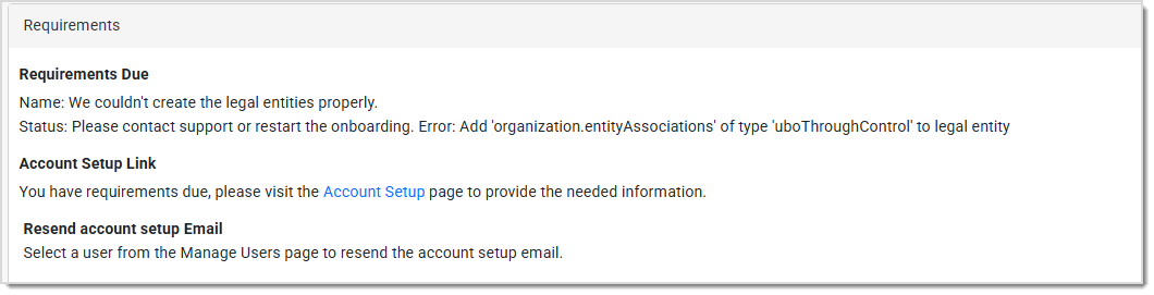 Image showing the Requirements area of the Payment Portal Profile page.