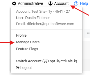 Image showing how to get to the Manage Users page in the Account menu of the Payment Portal.