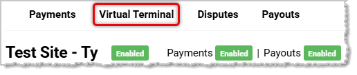 Image showing the navigation menu of the Payments Portal with the Virtual Terminal link highlighted.