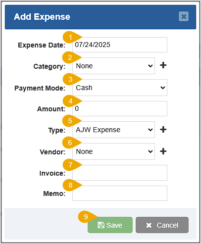 Image displaying the Add Expense window of the Bottle POS Admin app.