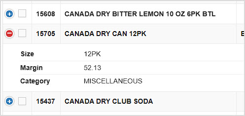 Image showing the Actions at the base of the data table of the Items page of the BottlePOS system that appear when an item is selected.