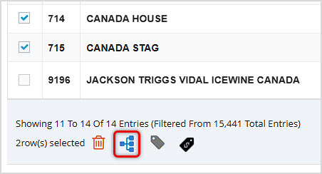 Image showing the Actions at the base of the data table of the Items page of the BottlePOS system that appear when multiple items are selected.