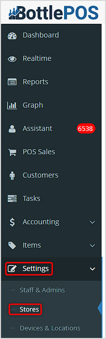 Image showing the Stores page of the Bottle POS Adminâs main menu.