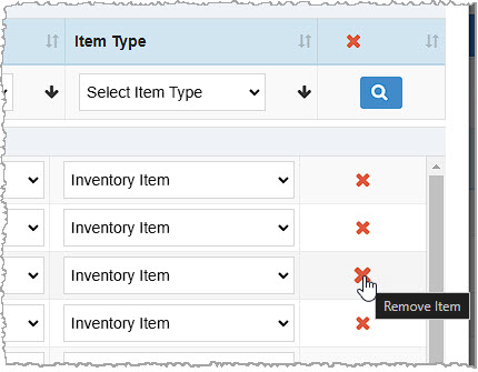 Image showing the X icon you can use to remove an item when bulk editing items in the Bottle POS.