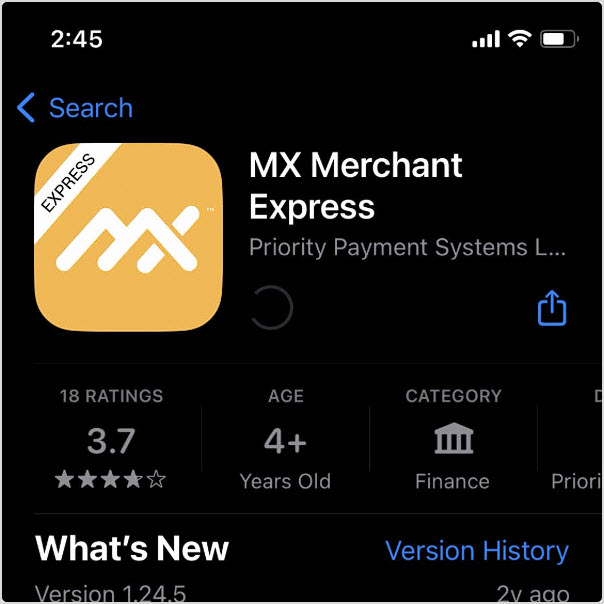 Image showing the MX Merchant Express app download in the Android Play store.