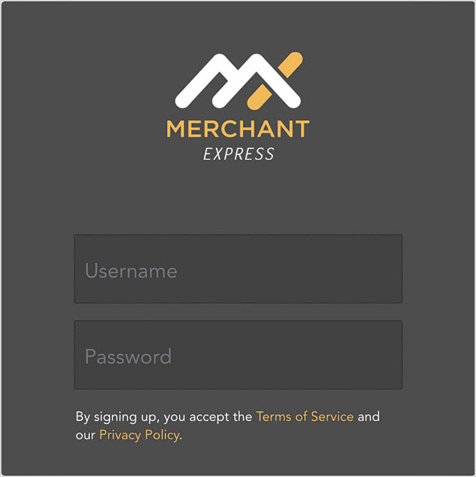 Image showing the MX Merchant Express app's login screen.